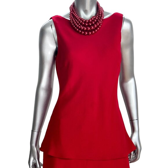 Jones Wear Red Layered Back Low Cut Draping Sleeveless Midi Dress 12 - Picture 8 of 10